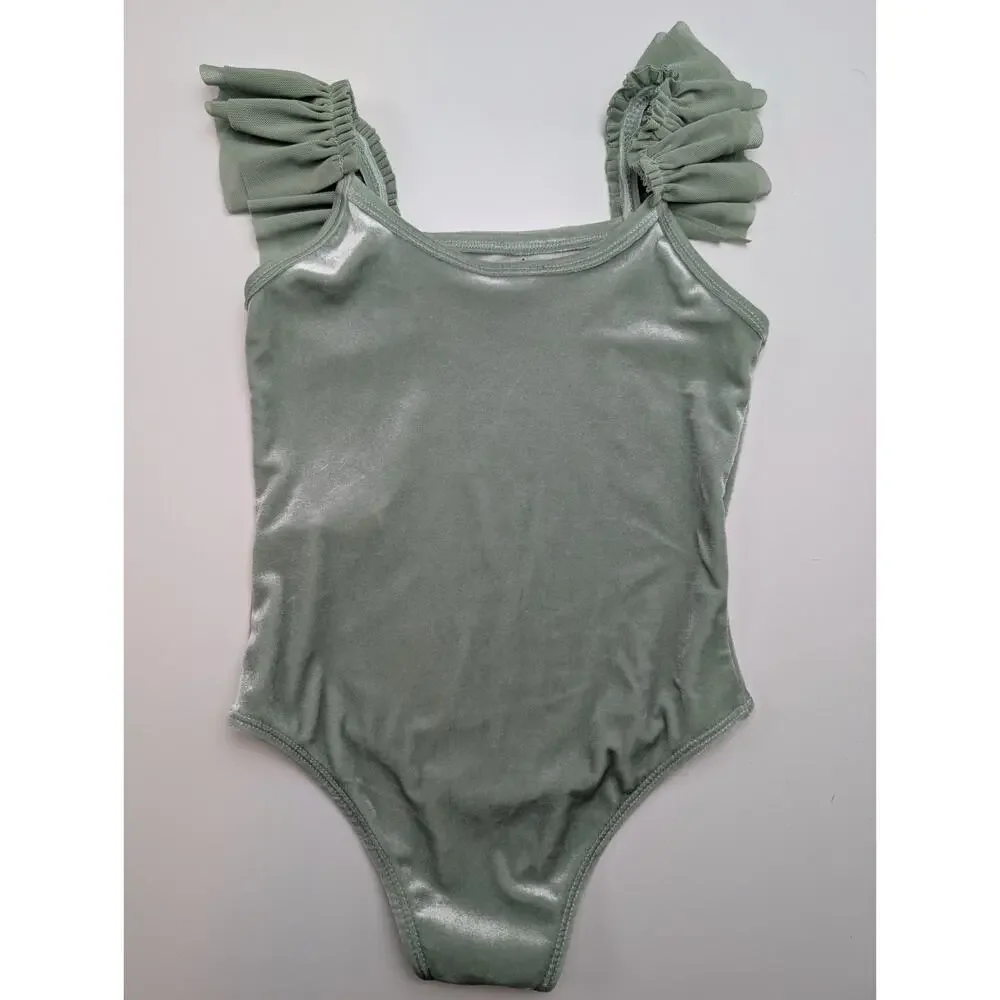 Forever 21 Girl's Size 5 / 6 Green One Piece Swimsuit Ruffle Sleeves